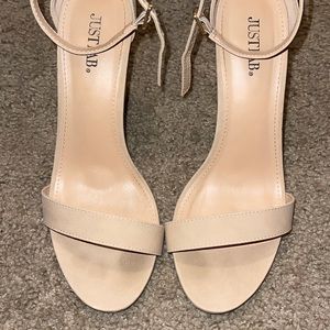 Tan heels from justfab. Only worn twice!They do have black stain where toes rest
